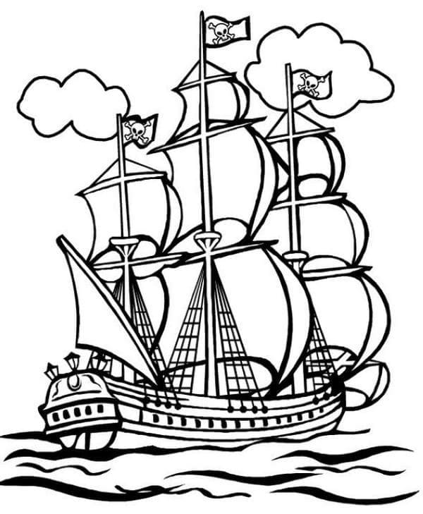 Desenho de Grande Navio Pirata para Colorir e Pintar