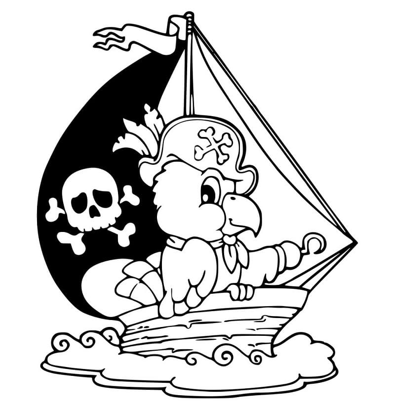 Desenho de Navio Pirata Engraçado para Colorir e Pintar