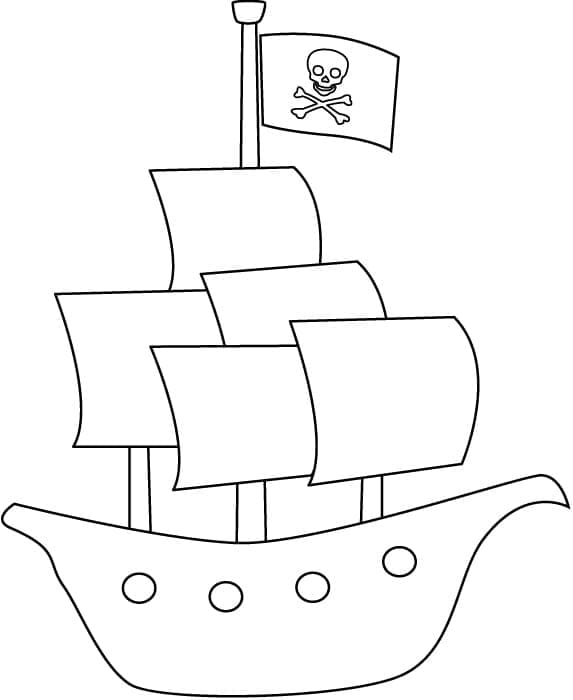 Desenho de Navio Pirata Fácil para Colorir e Pintar