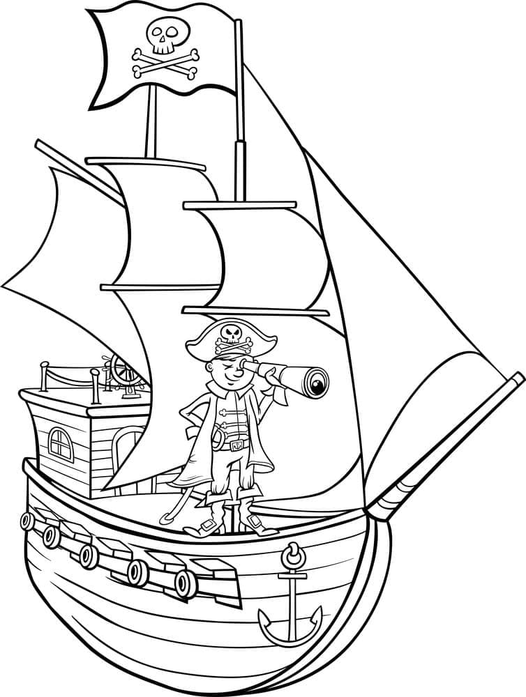 Desenho de um Navio Pirata para Colorir e Pintar