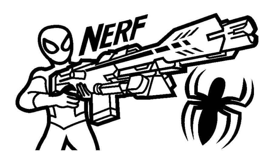 Desenho de Homem Aranha e Lancador Nerf para Colorir e Pintar