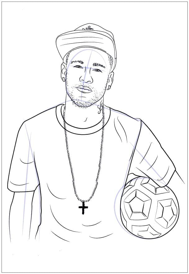 Desenho de Neymar com uma Bola para Colorir e Pintar