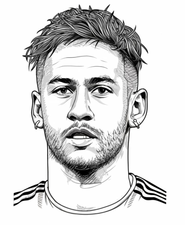 Desenho de Retrato de Neymar para Colorir e Pintar
