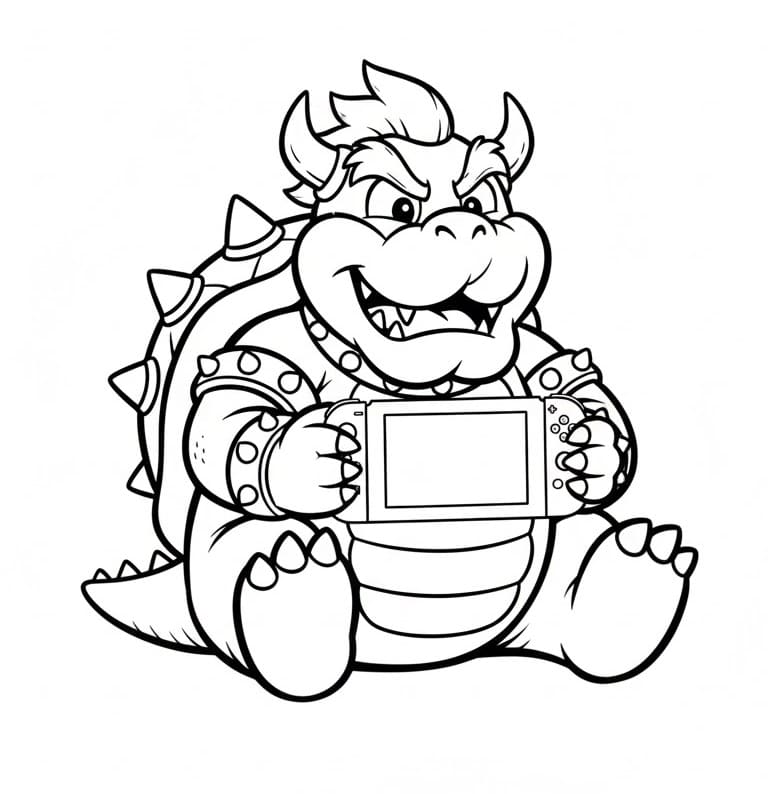 Desenho de Bowser e Nintendo Switch para Colorir