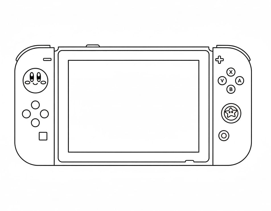 Desenho de Kirby e Nintendo Switch para Colorir