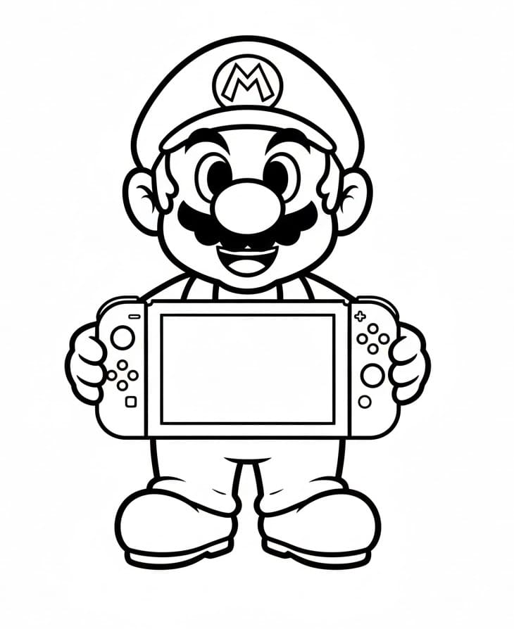 Desenho de Mário e Nintendo Switch para Colorir