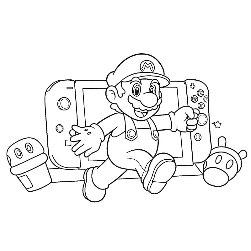 Desenho de Nintendo Switch e Mário para Colorir