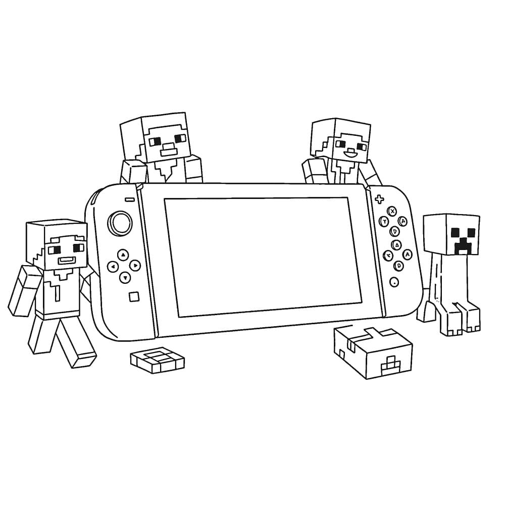 Desenho de Nintendo Switch e Minecraft para Colorir