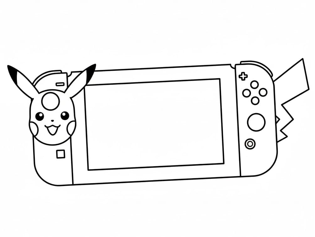 Desenho de Pikachu e Nintendo Switch para Colorir