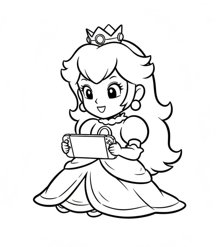Desenho de Princesa Peach e Nintendo Switch para Colorir