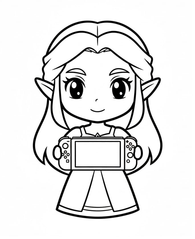 Desenho de Zelda e Nintendo Switch para Colorir