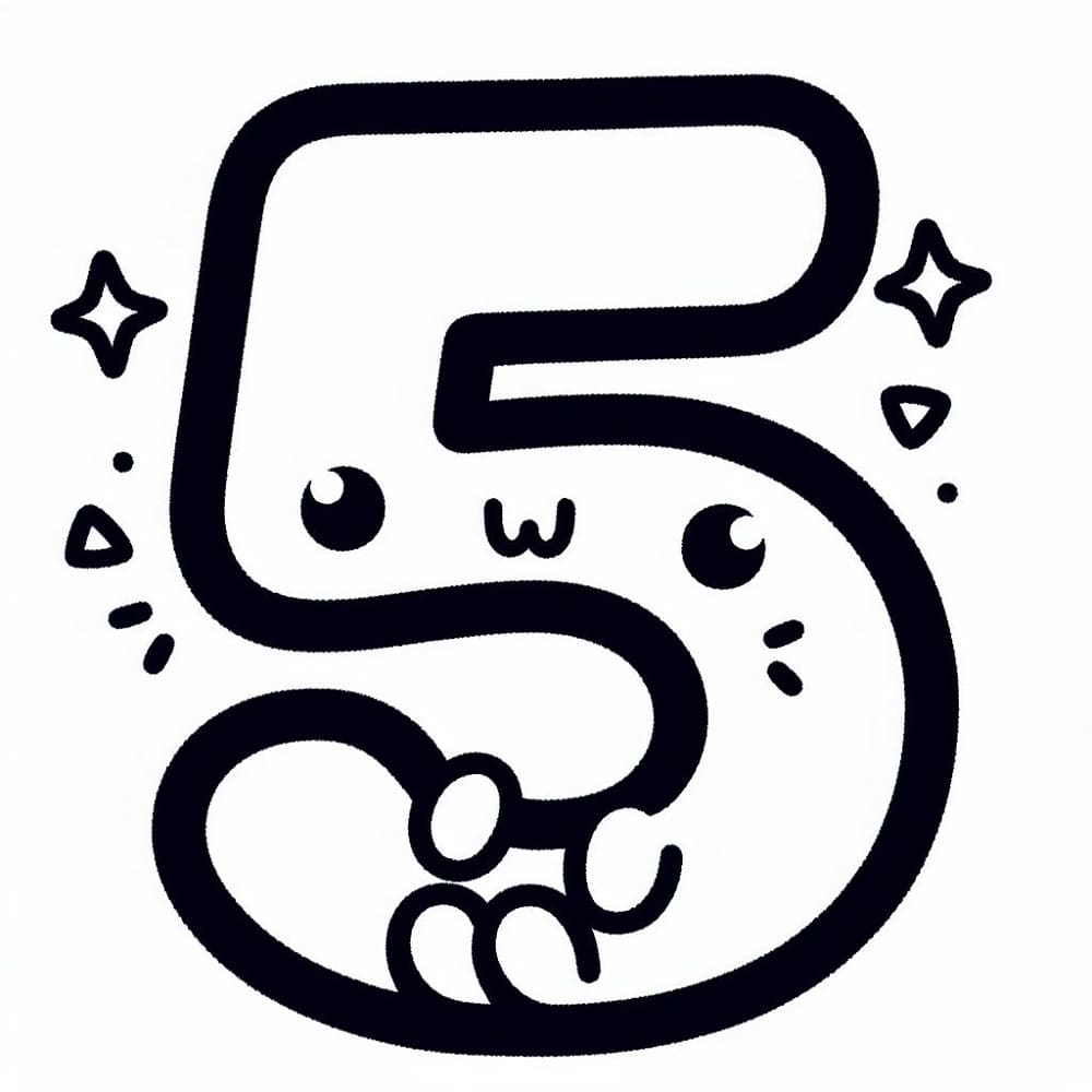 Desenho de Adorável Número 5 para Colorir e Pintar
