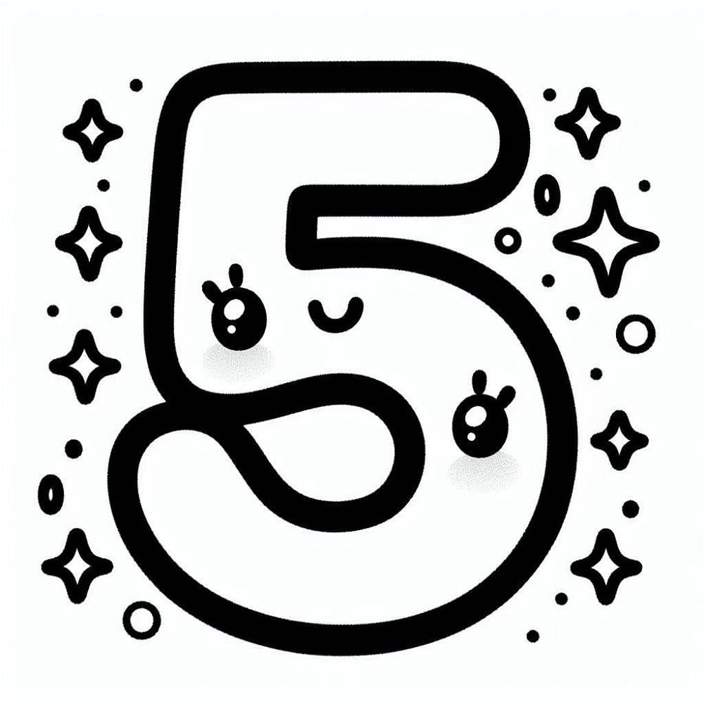 Desenho de Kawaii Número 5 para Colorir e Pintar