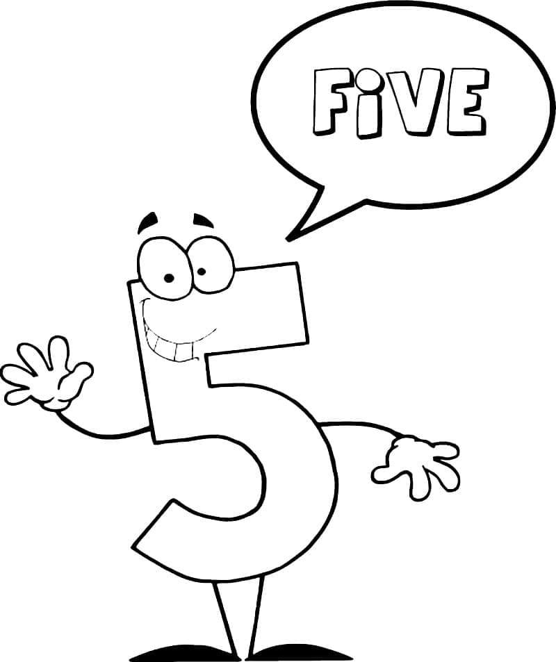 Desenho de Número 5 de Desenho Animado para Colorir e Pintar
