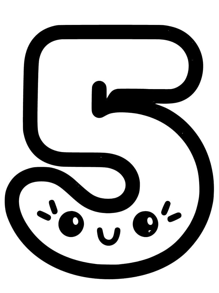 Desenho de Número 5 Fofo para Colorir e Pintar