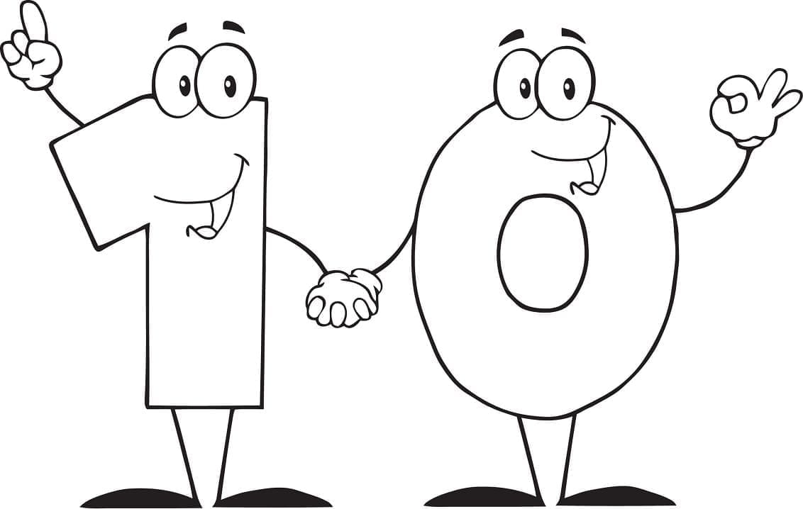 Desenho de Número 10 de Desenho Animado para Colorir e Pintar