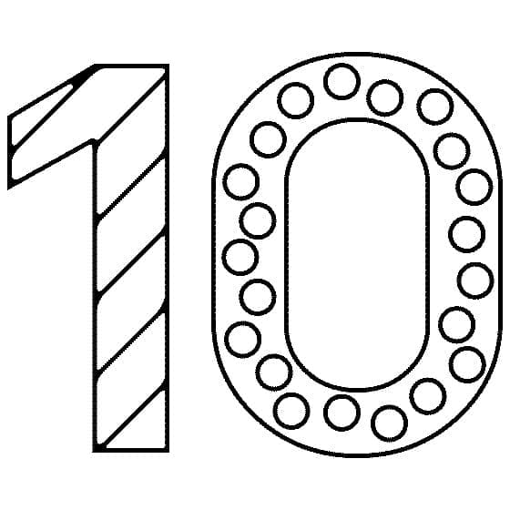 Desenho de Número 10 Grátis para Crianças para Colorir e Pintar