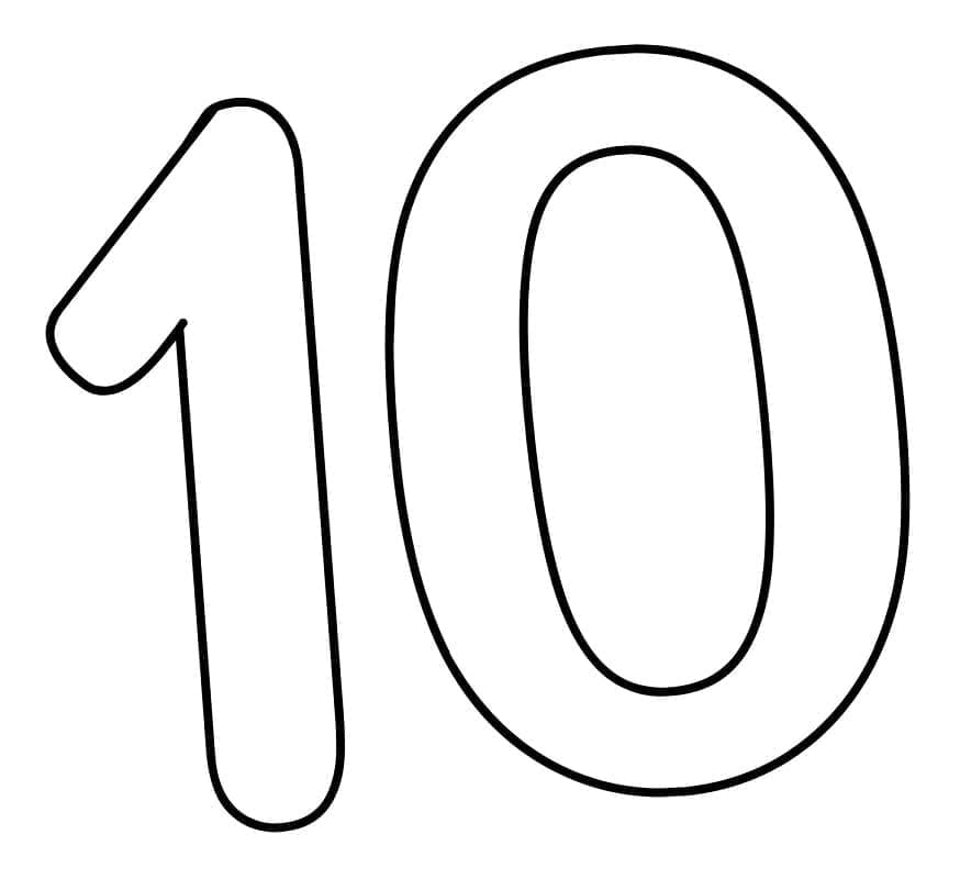 Desenho de Número 10 para Crianças para Colorir e Pintar