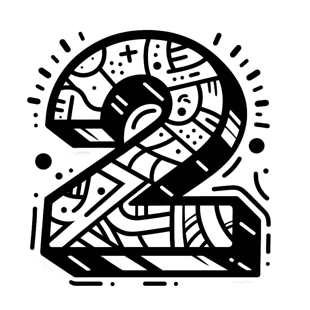Desenho de Número 2 3D para Colorir e Pintar