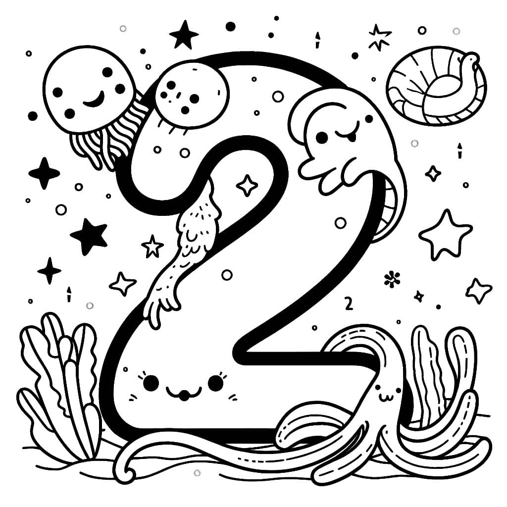 Desenho de Número 2 e Demônio para Colorir e Pintar