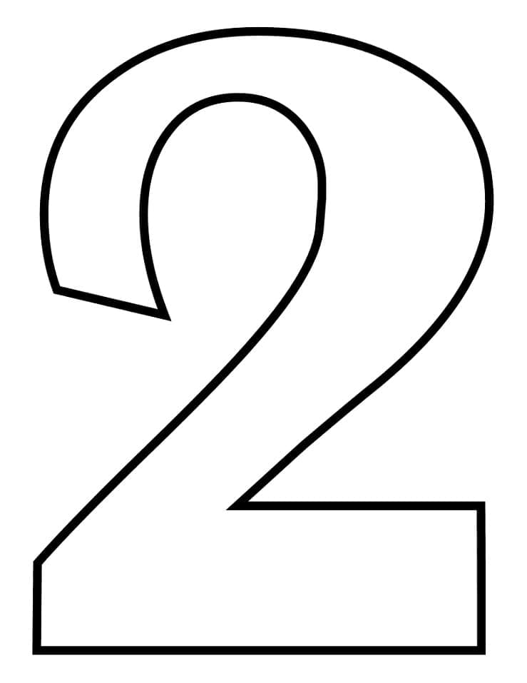 Desenho de Número 2 Simples para Colorir e Pintar