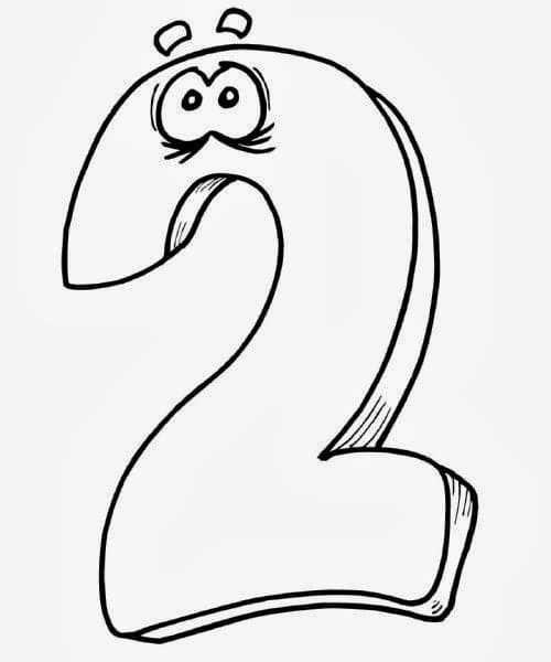 Desenho de Número 2 Triste para Colorir e Pintar