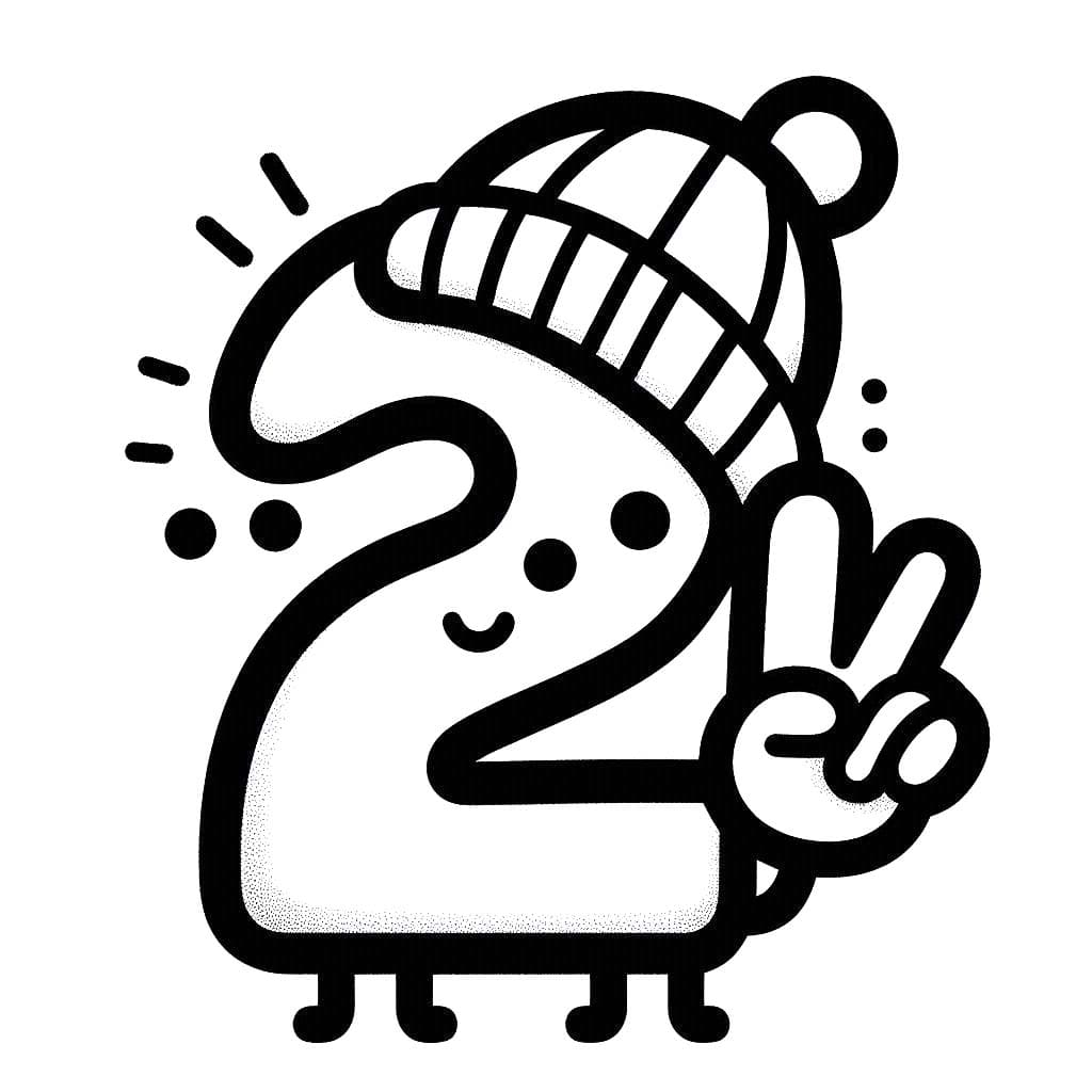 Desenho de Número 2 Usá Chape U para Colorir e Pintar