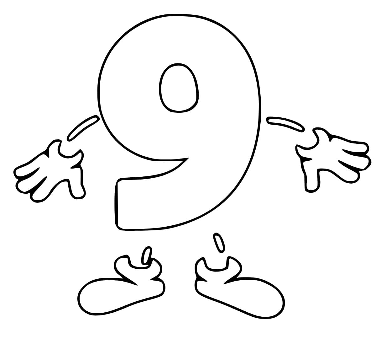 Desenho de Número 9 de Desenho Animado para Colorir e Pintar