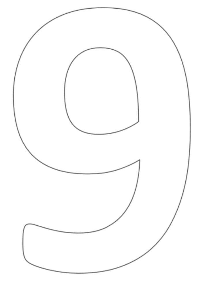 Desenho de Número 9 Fácil para Colorir e Pintar