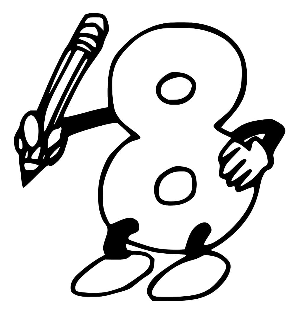 Desenho de Número 8 com Lápis para Colorir e Pintar