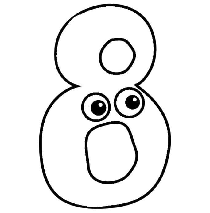 Desenho de Número 8 com Olhos para Colorir e Pintar