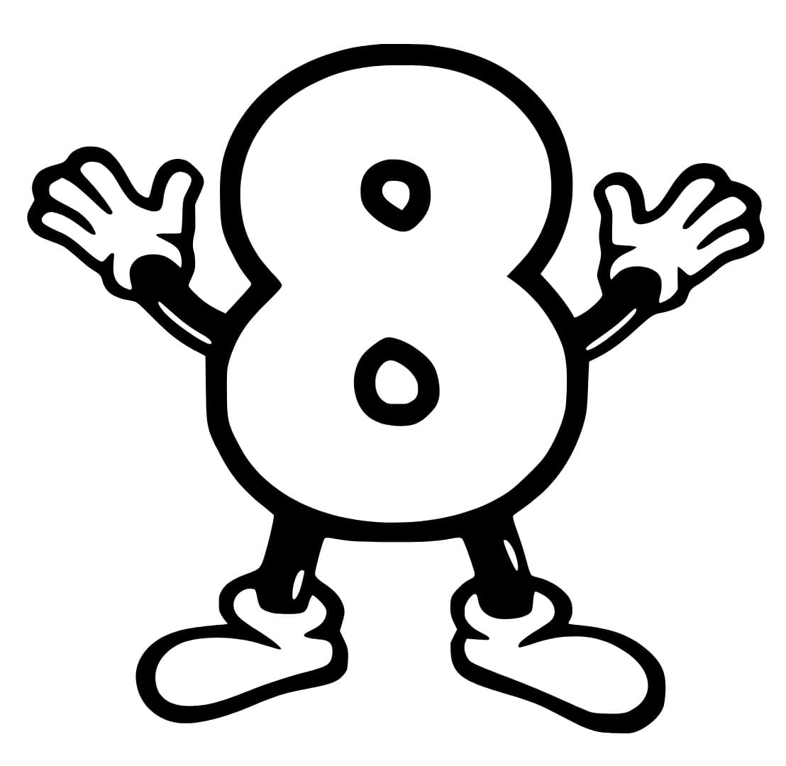 Desenho de Número 8 de Desenho Animado para Colorir e Pintar
