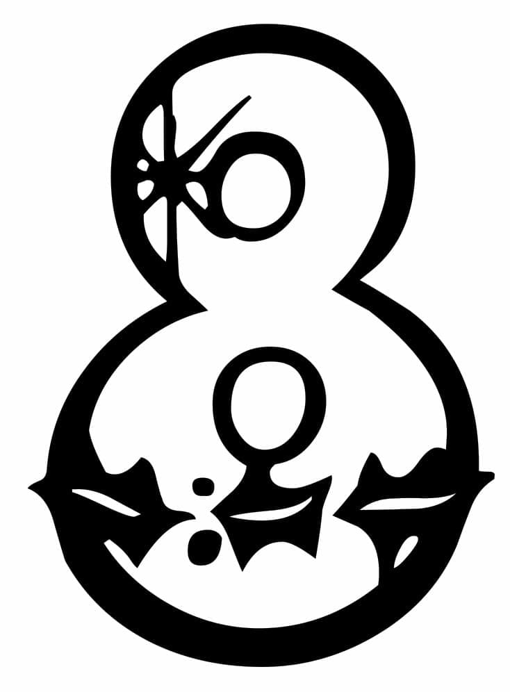 Desenho de Número 8 Grátis para Colorir e Pintar