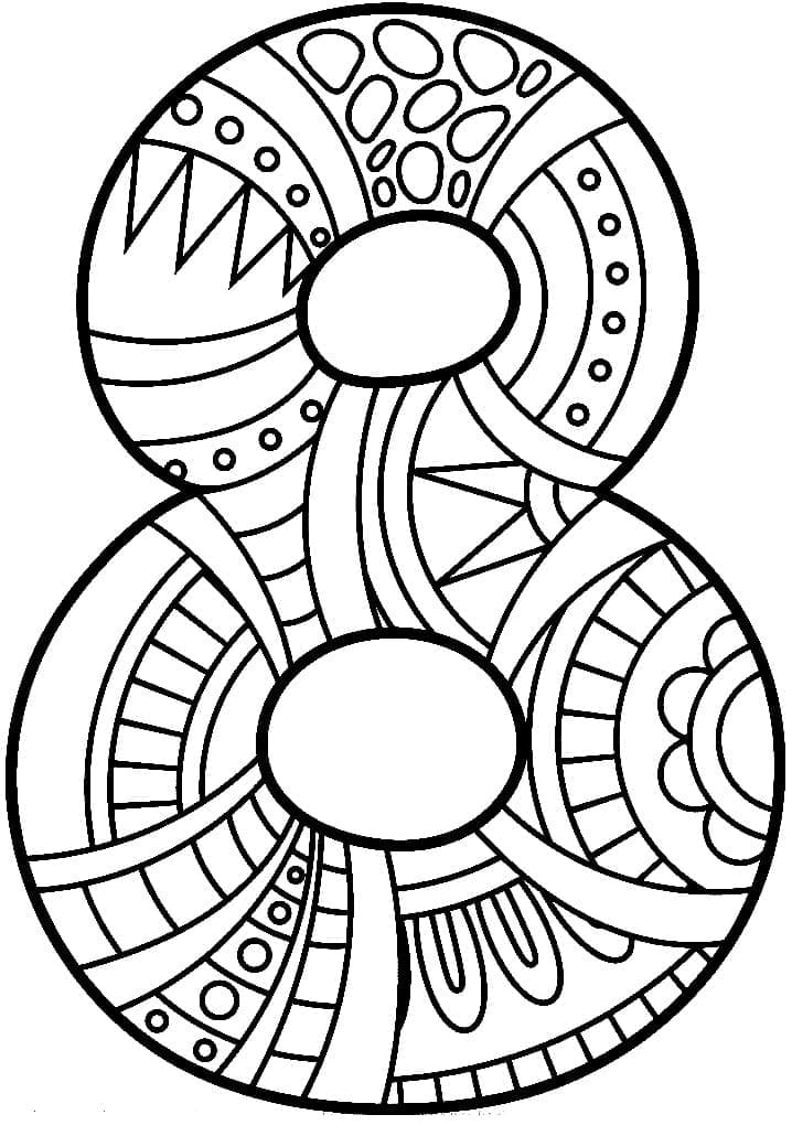 Desenho de Zentangle Número 8 para Colorir e Pintar