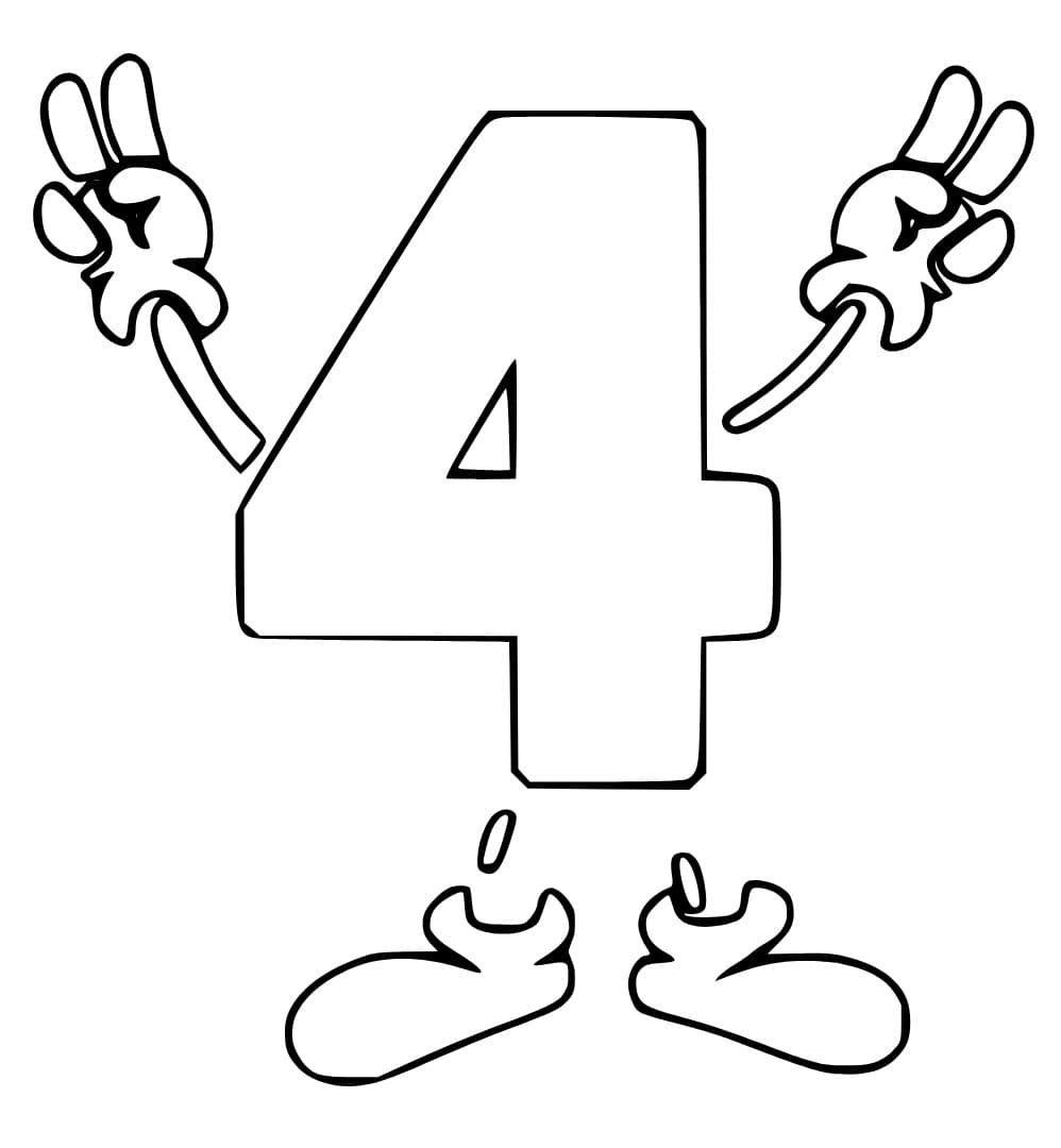Desenho de Imagem do Número 4 para Colorir e Pintar