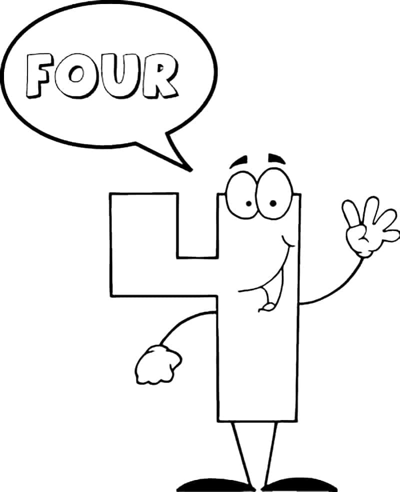 Desenho de Número 4 de Desenho Animado para Colorir e Pintar