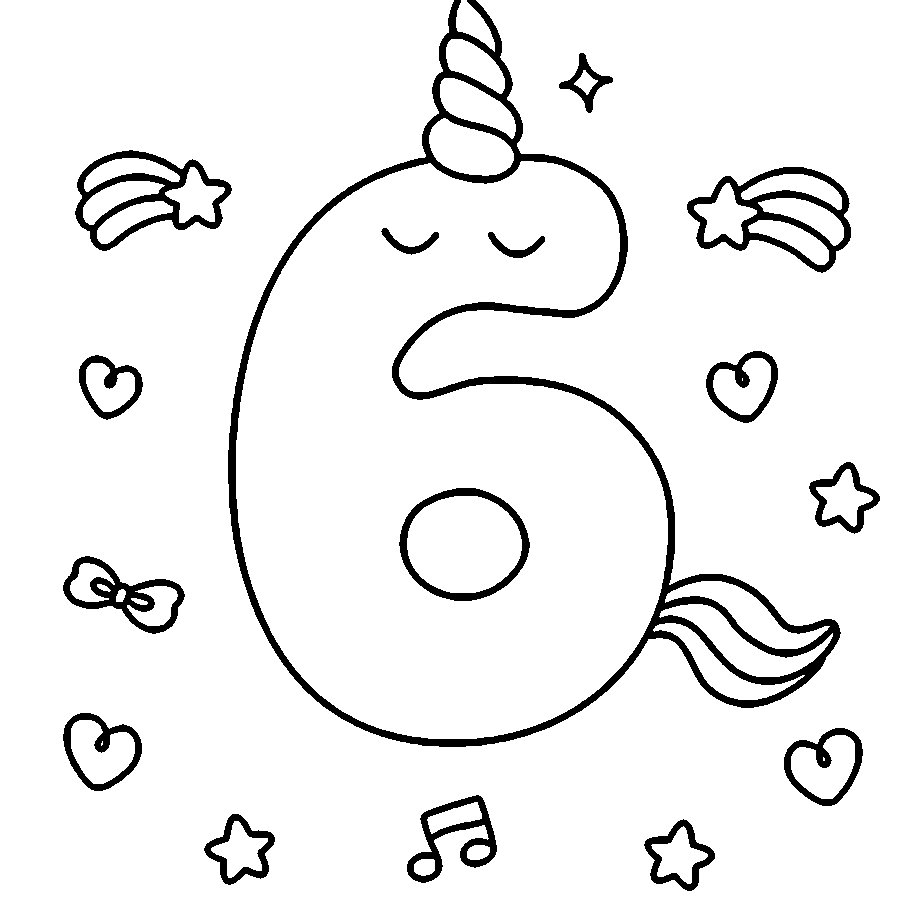Desenho de Unicórnio Número 6 para Colorir e Pintar