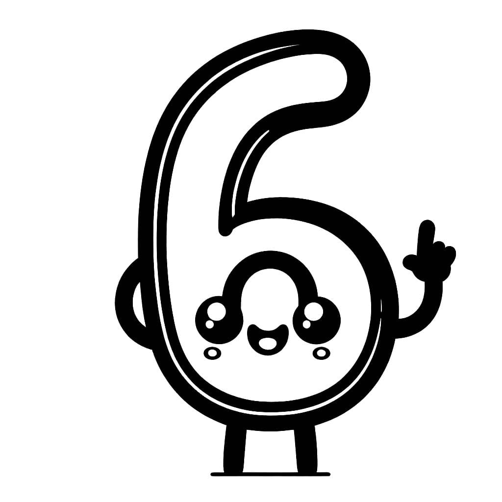 Desenho de Animação Número 6 para Colorir e Pintar