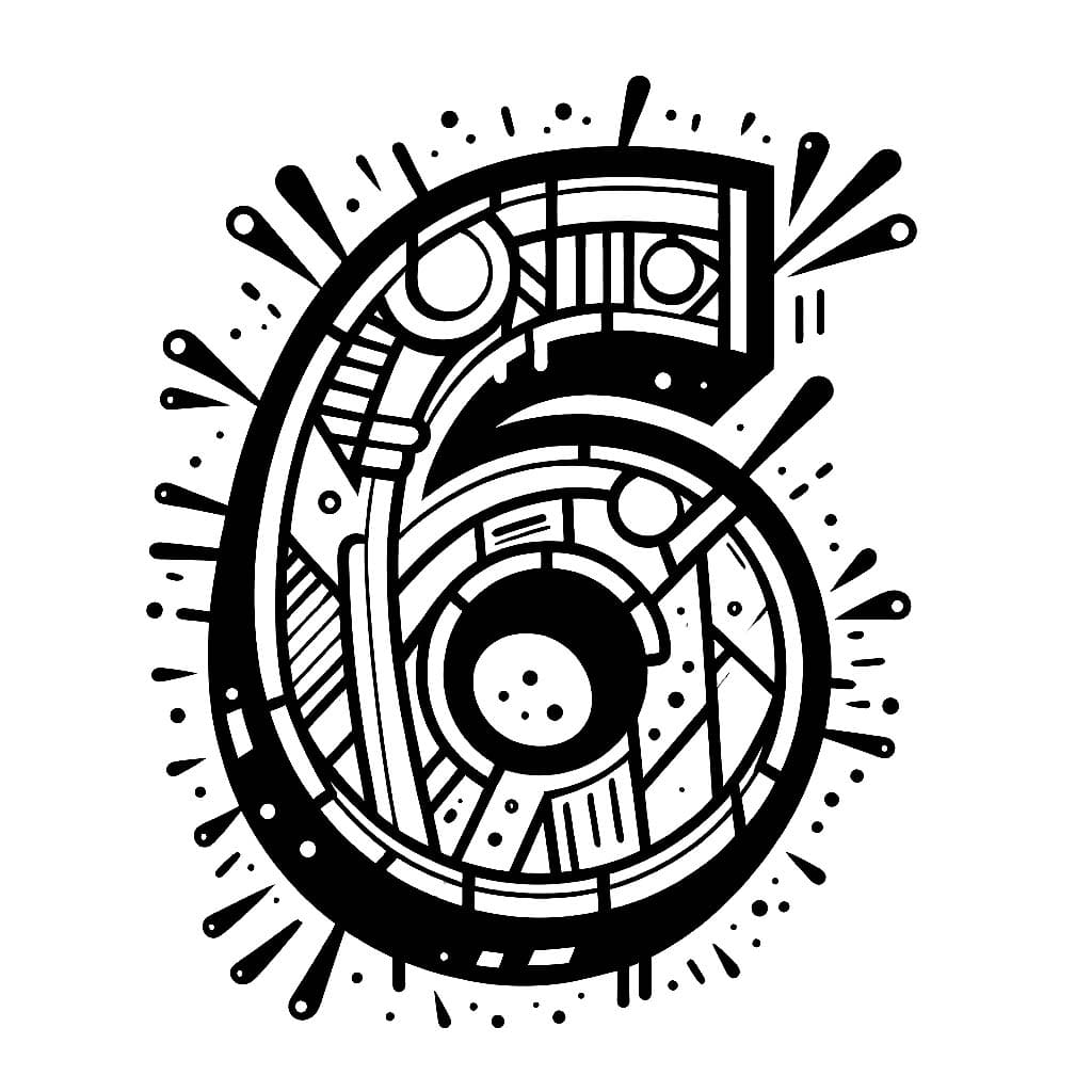 Desenho de Grafite Número 6 para Colorir e Pintar