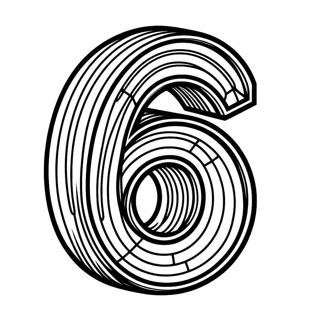 Desenho de Número 6 3D para Colorir e Pintar