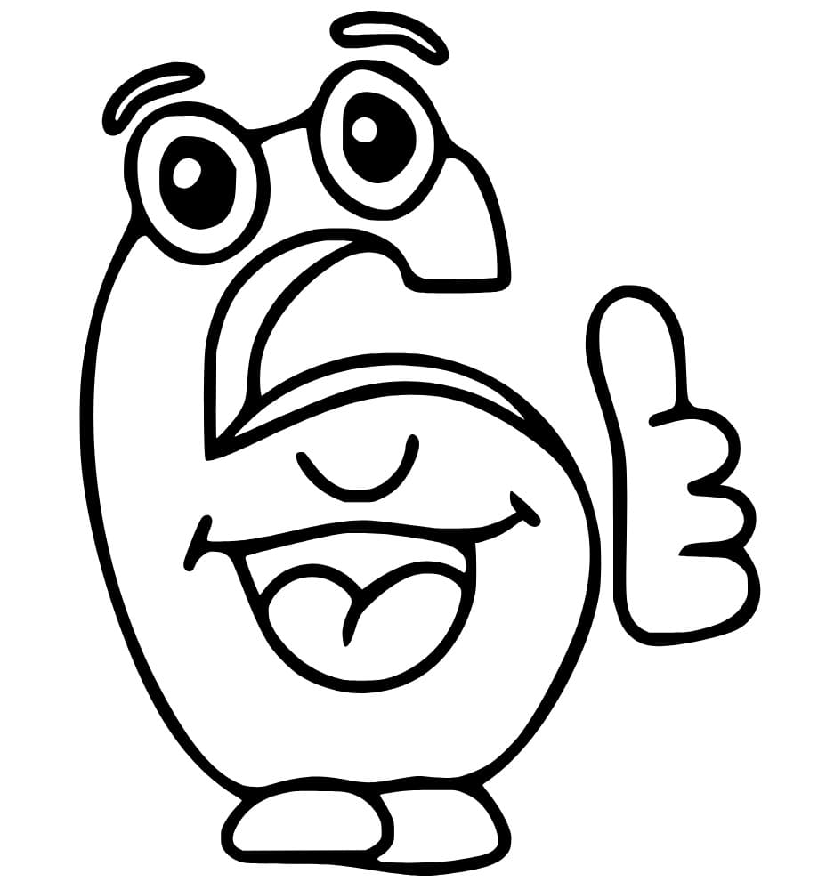 Desenho de Número 6 Animado para Colorir e Pintar