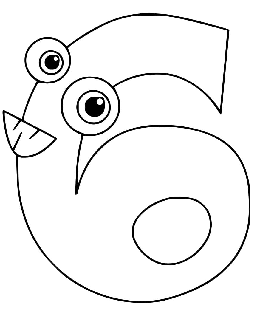 Desenho de Número 6 de Desenho Animado para Colorir e Pintar