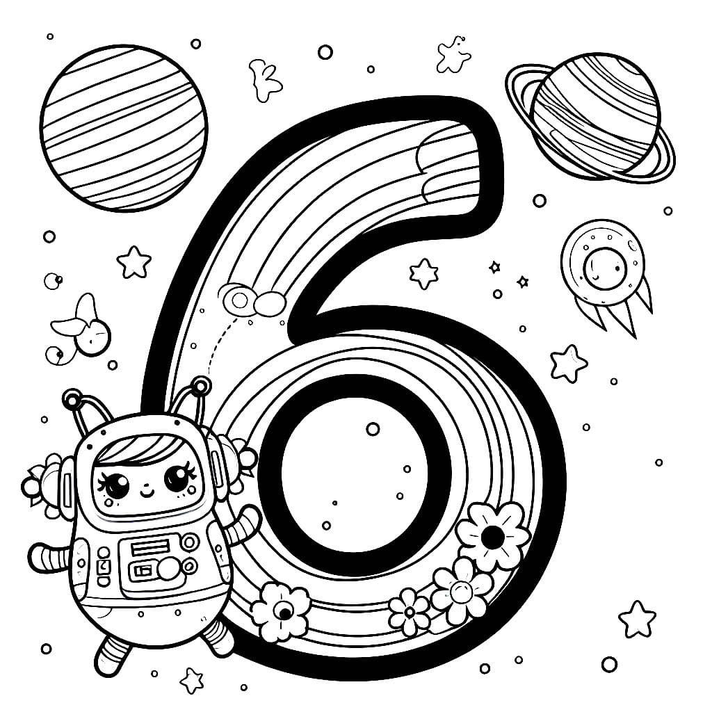 Desenho de Número 6 Espaço para Colorir e Pintar