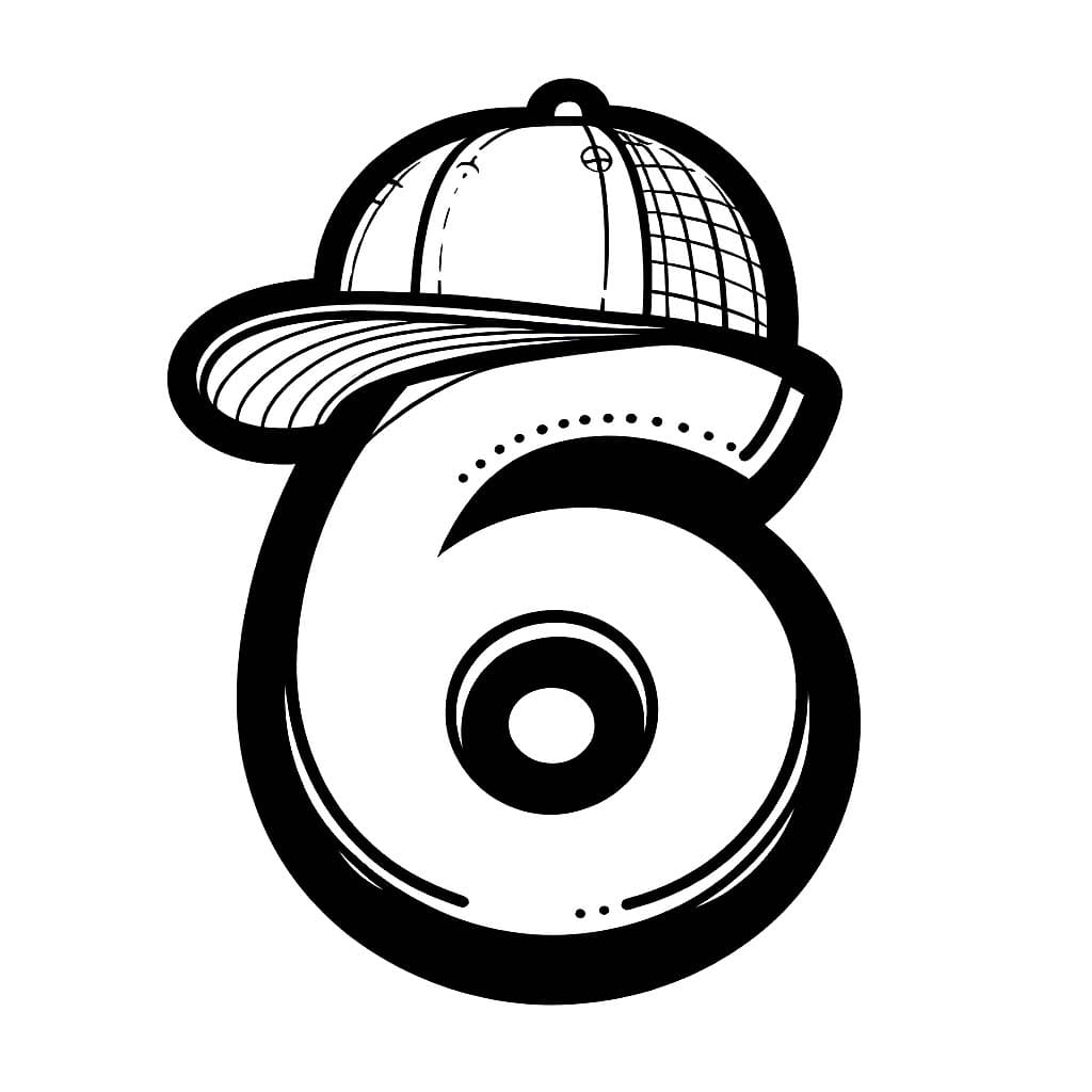 Desenho de o Número 6 Usá um Chapéu para Colorir e Pintar