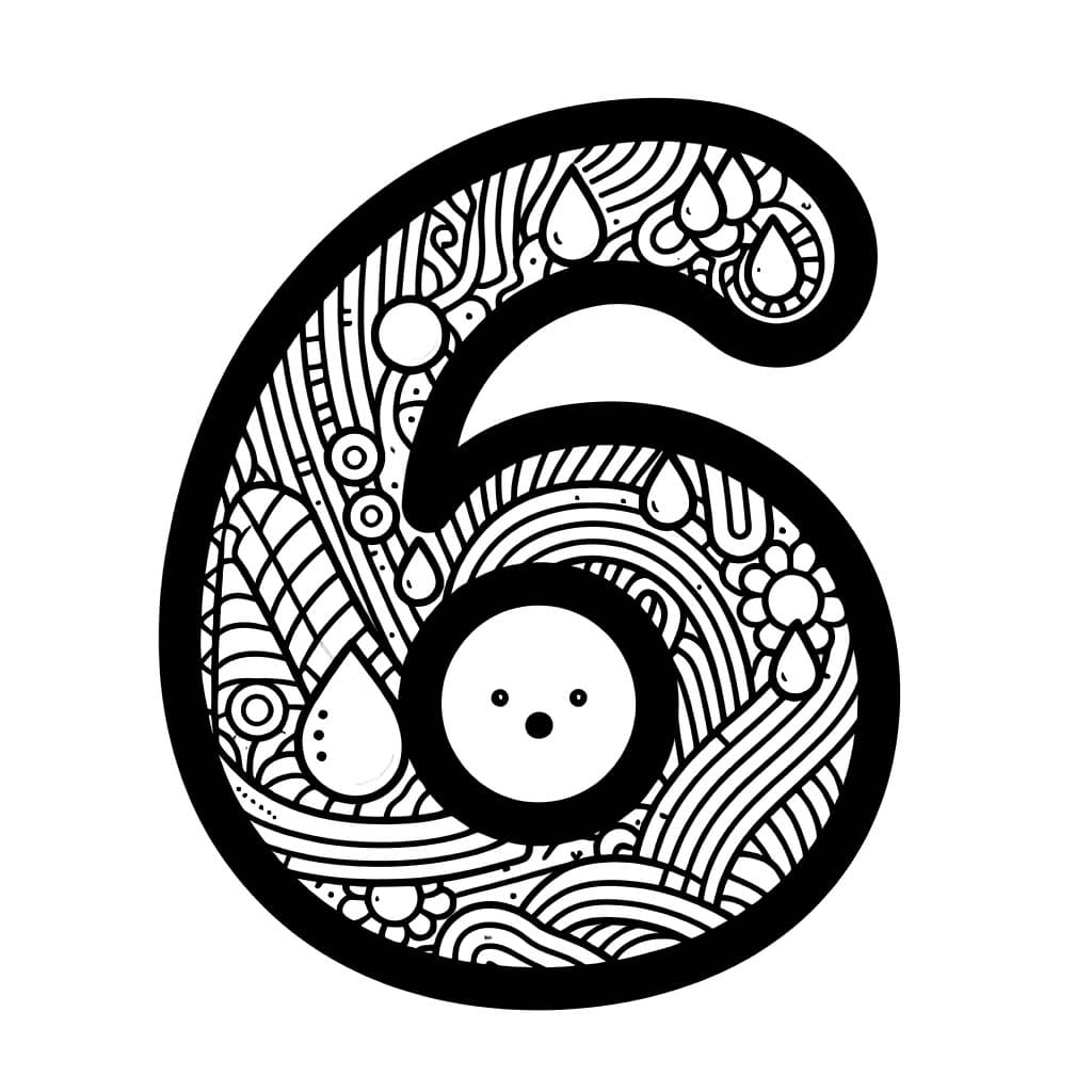 Desenho de Padrão de Mandala Número 6 para Colorir e Pintar