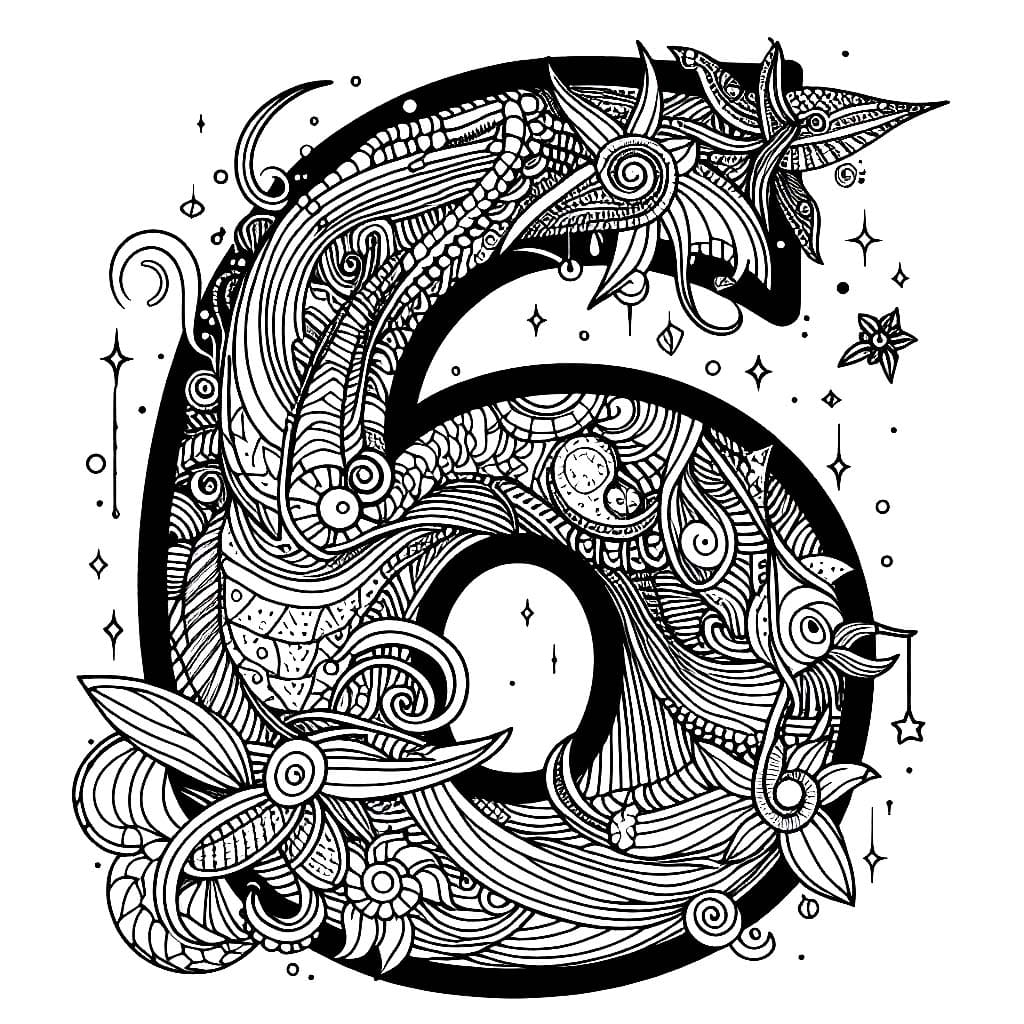 Desenho de Padrão Floral Número 6 para Colorir e Pintar