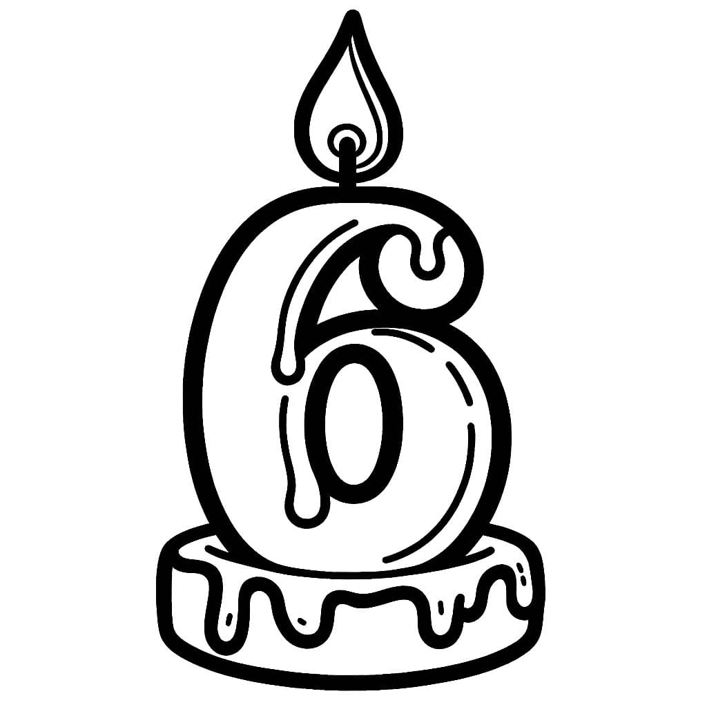 Desenho de Vela Número 6 para Colorir e Pintar