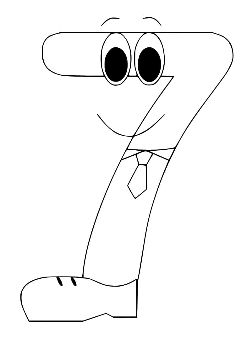 Desenho de Número 7 Animado para Colorir e Pintar