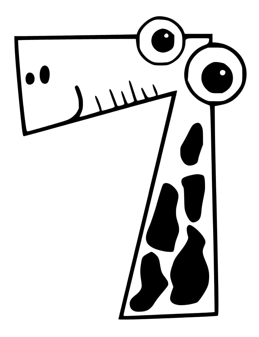 Desenho de Número 7 Fofo para Colorir e Pintar