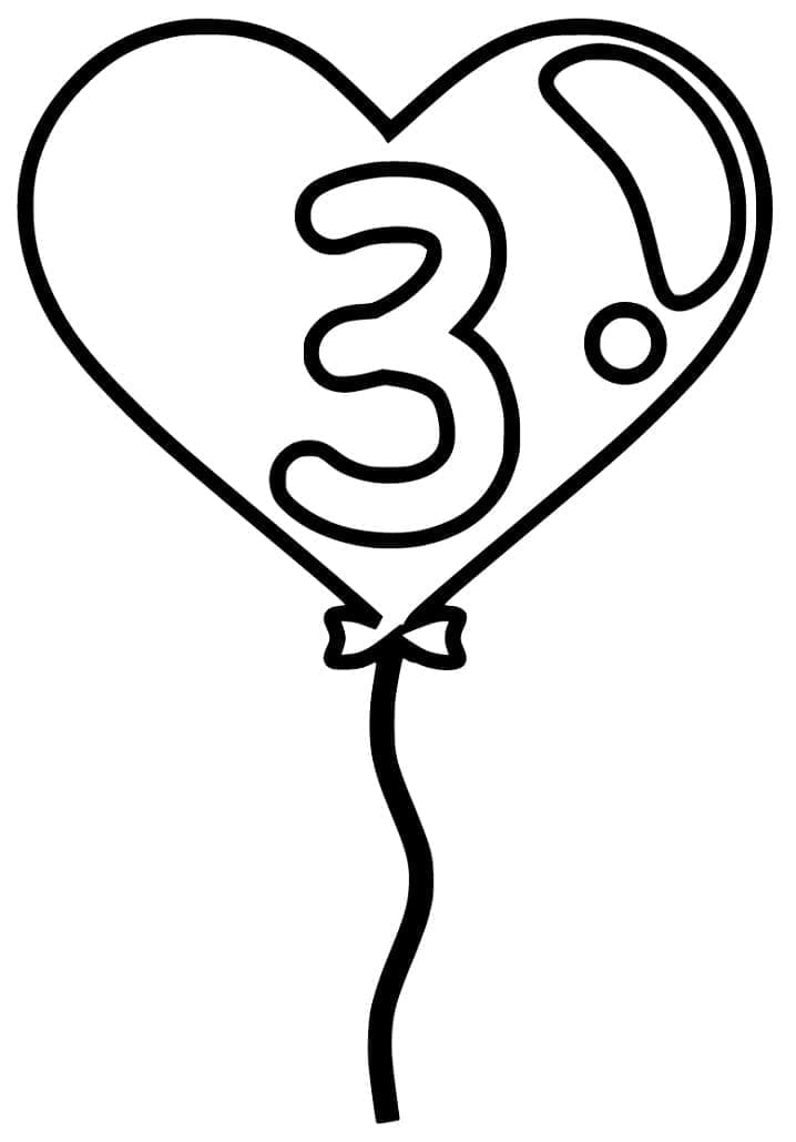 Desenho de Balão Número 3 para Colorir e Pintar